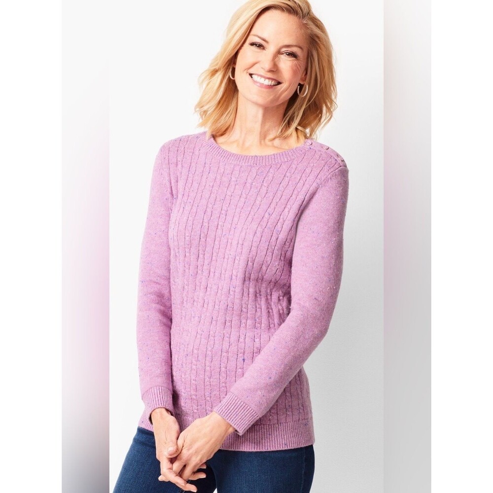 Talbots Cable Crewneck Sweater Donegal Heathered Magenta Size XL
